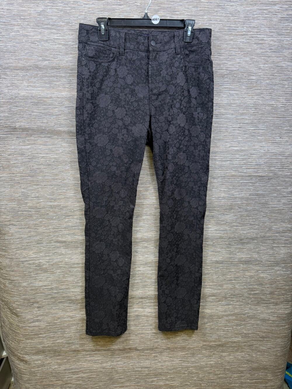NYDJ Ponte Jacquard Floral Leggings Black Paisley Print Womens Size 10 Mid Rise